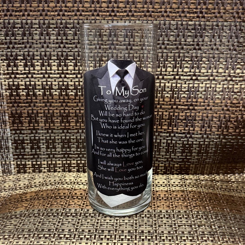 Glass Vase or Candle holder Son wedding Sentimental Message